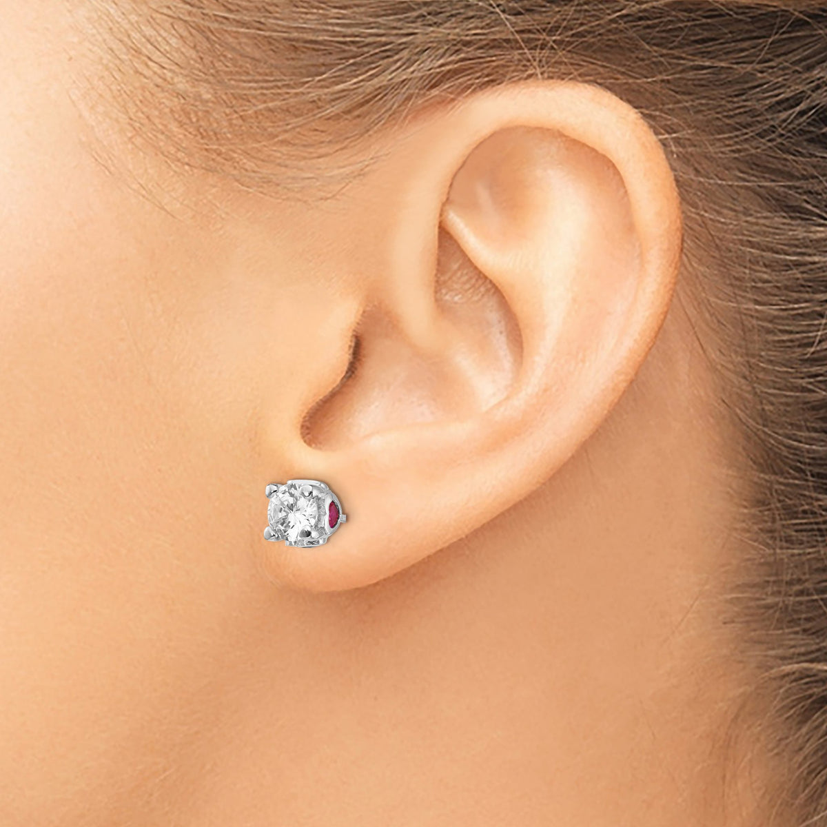 Lab-Created Ruby White Cubic Zirconia Stud Earrings in Sterling Silver, 6mm - Sophia Jewelers