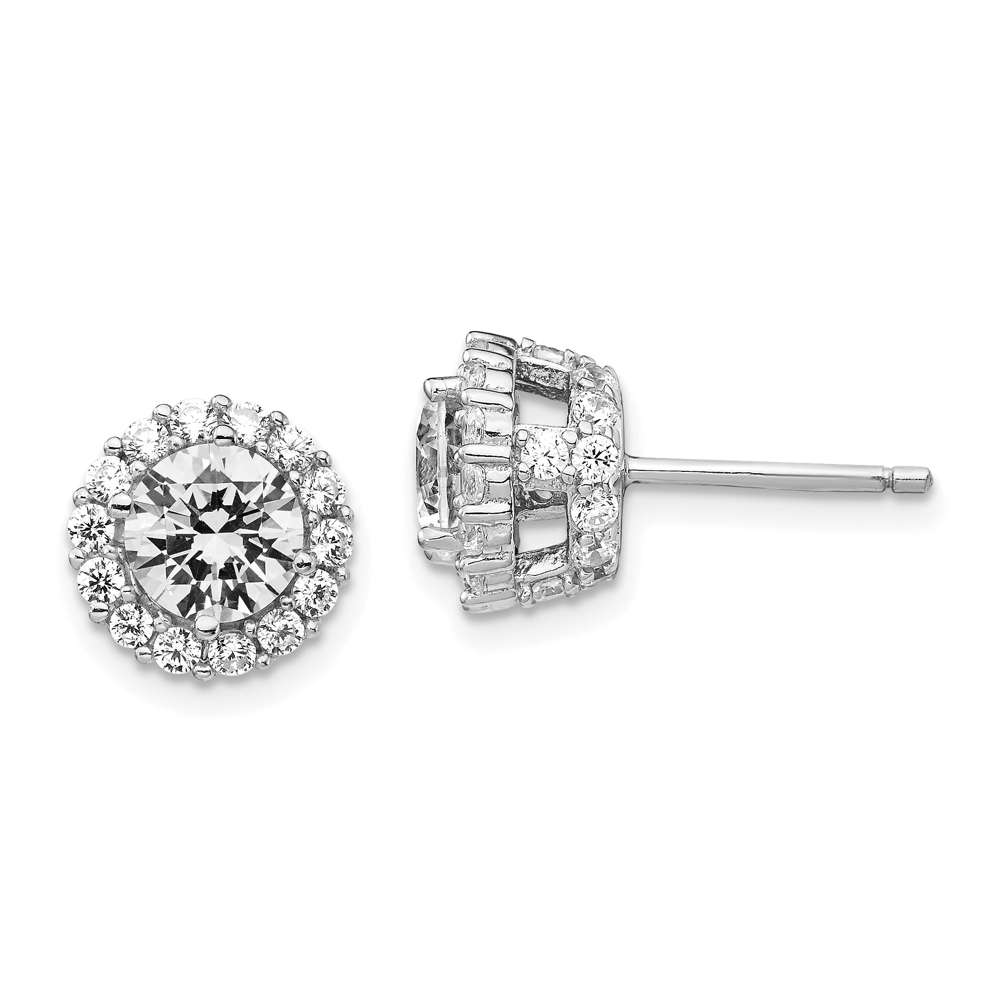 Cheryl M Sterling Silver Rhodium-plated Brilliant-cut CZ Round Halo Post Earrings Main image