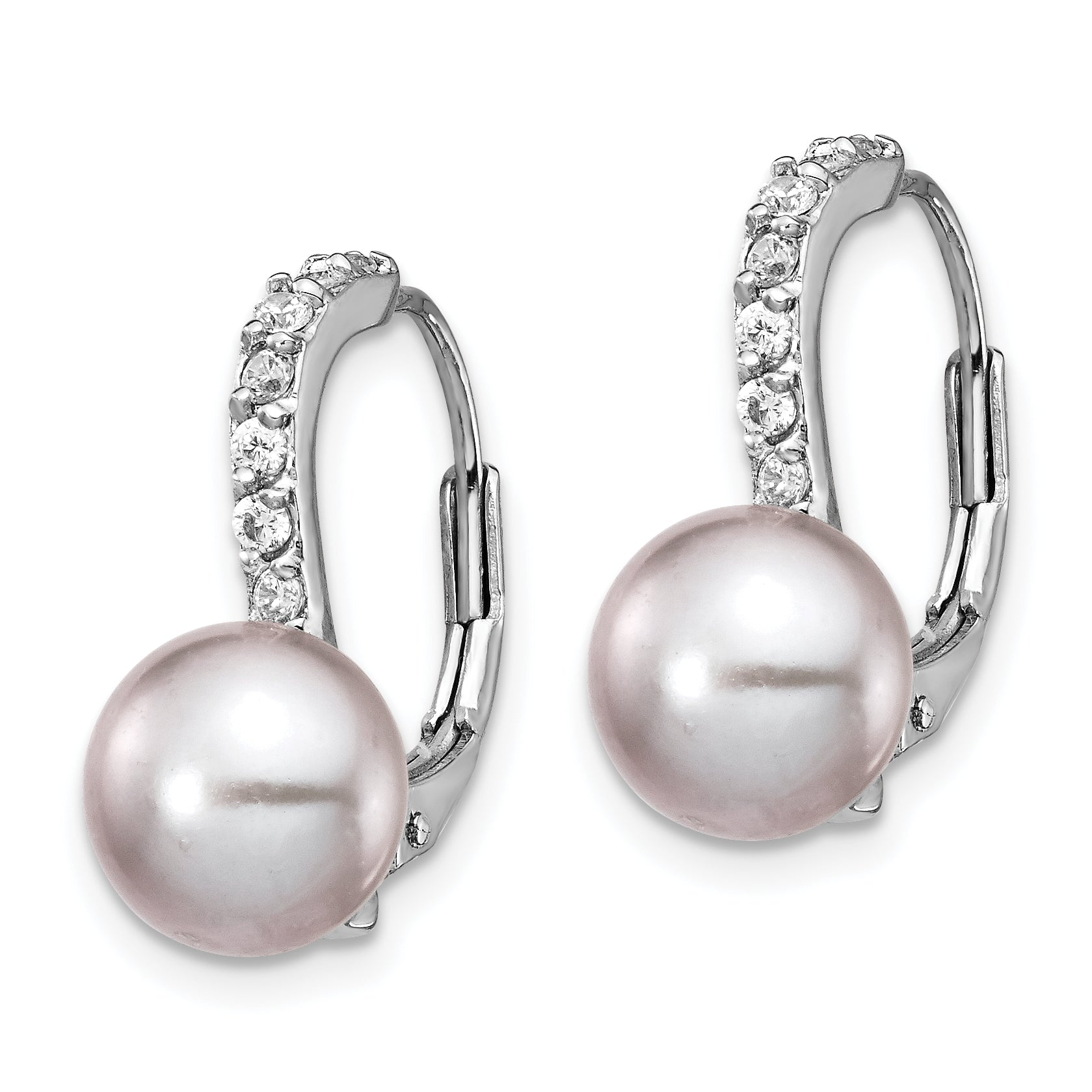 Cheryl M Sterling Silver Rhodium-plated Grey Freshwater Cultured Pearl and Brilliant-cut CZ Leverback Earrings Secondary image