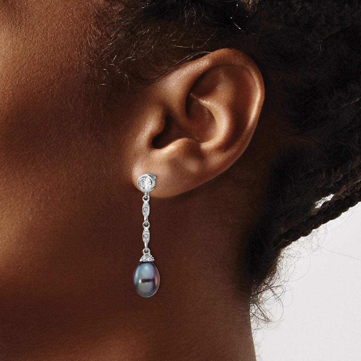 Cheryl Teardrop Pearl & Cubic Zirconia Dangle Earrings in Sterling Silver, 1.25mm - Sophia Jewelers