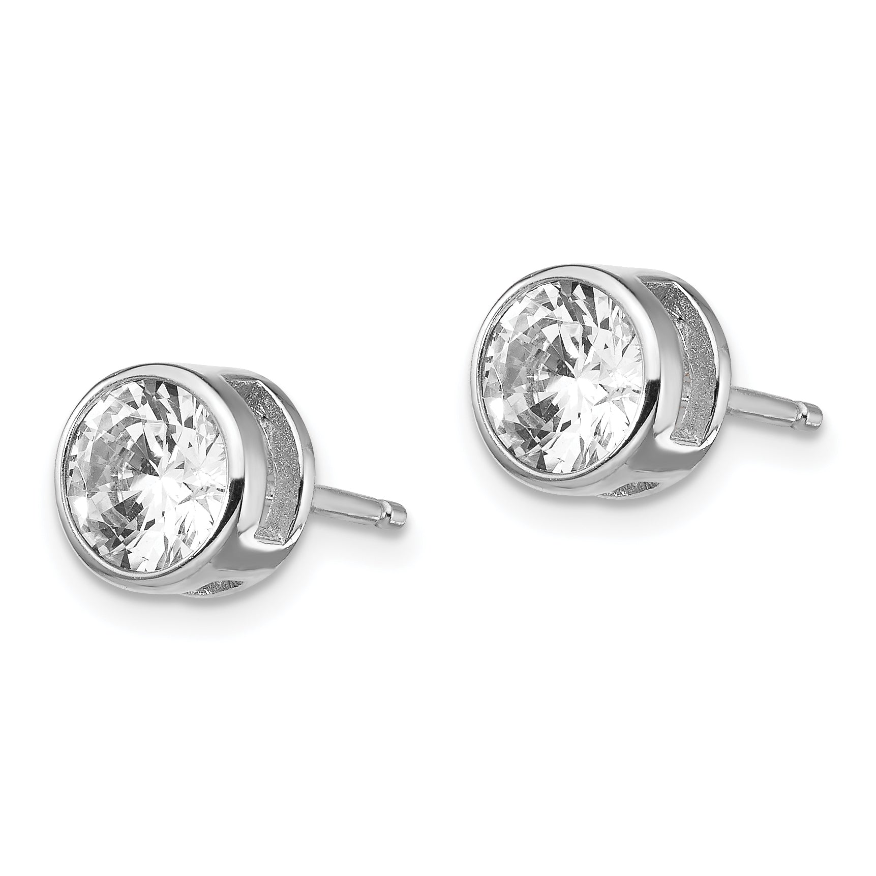 Cheryl M Sterling Silver Rhodium-plated Brilliant-cut 7mm CZ Bezel Stud Post Earrings Secondary image
