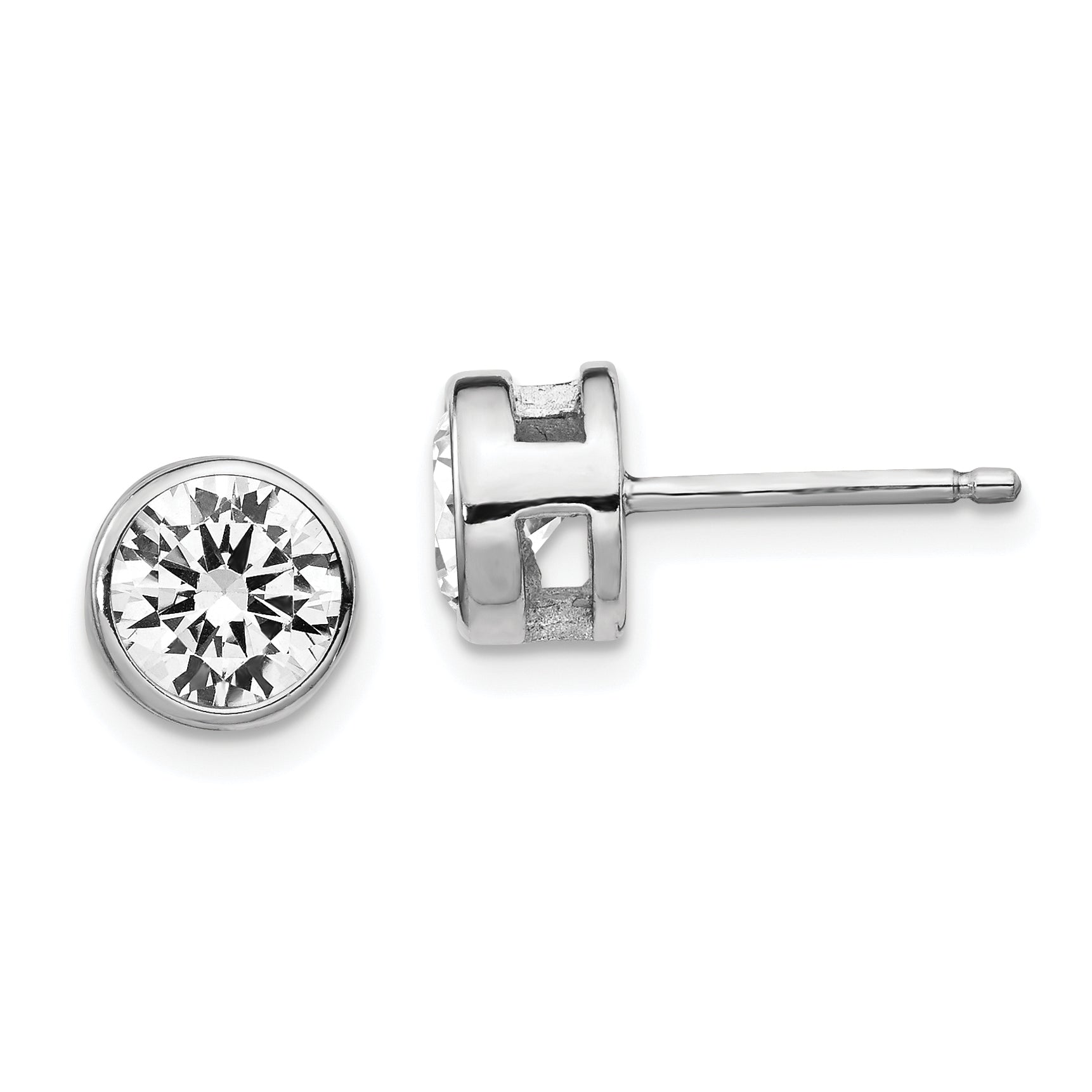 Cheryl M Sterling Silver Rhodium-plated Brilliant-cut 7mm CZ Bezel Stud Post Earrings