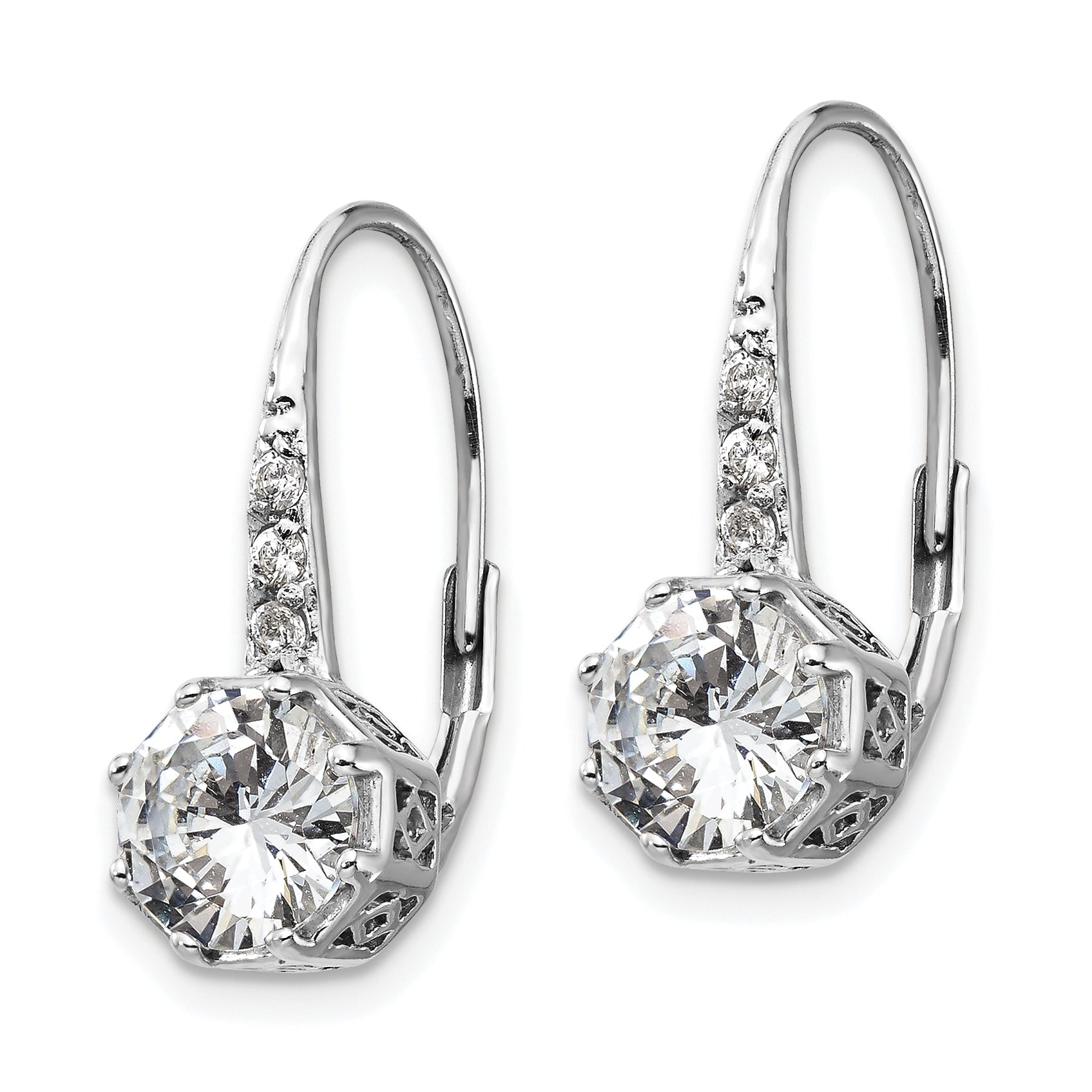 Cheryl M Sterling Silver Rhodium-plated Brilliant-cut CZ Leverback Earrings Secondary image