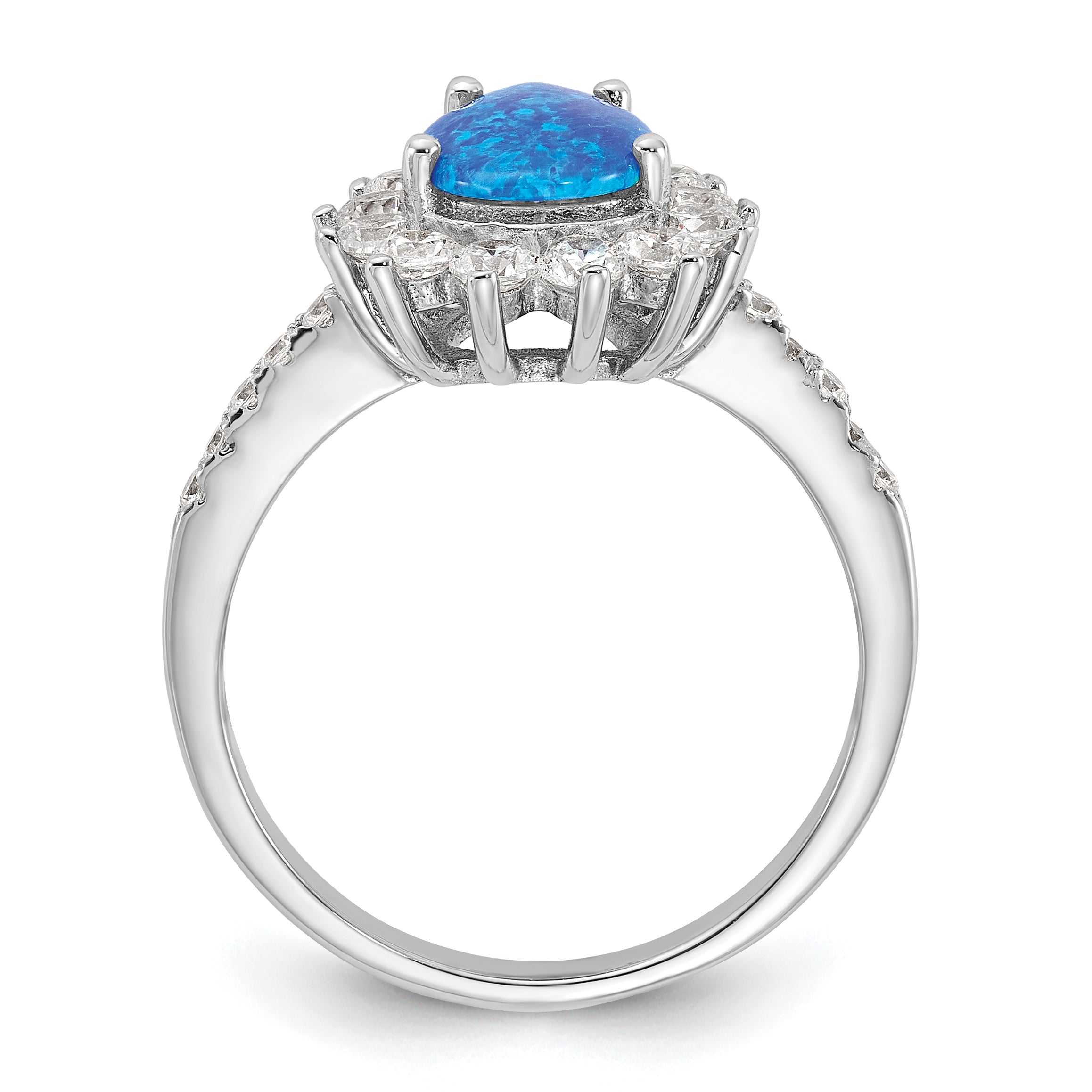 Cheryl M Sterling Silver Rhodium-Plated Cabochon Lab Created Blue Opal and Brilliant-cut CZ Teardrop Shaped Ring Secondary image