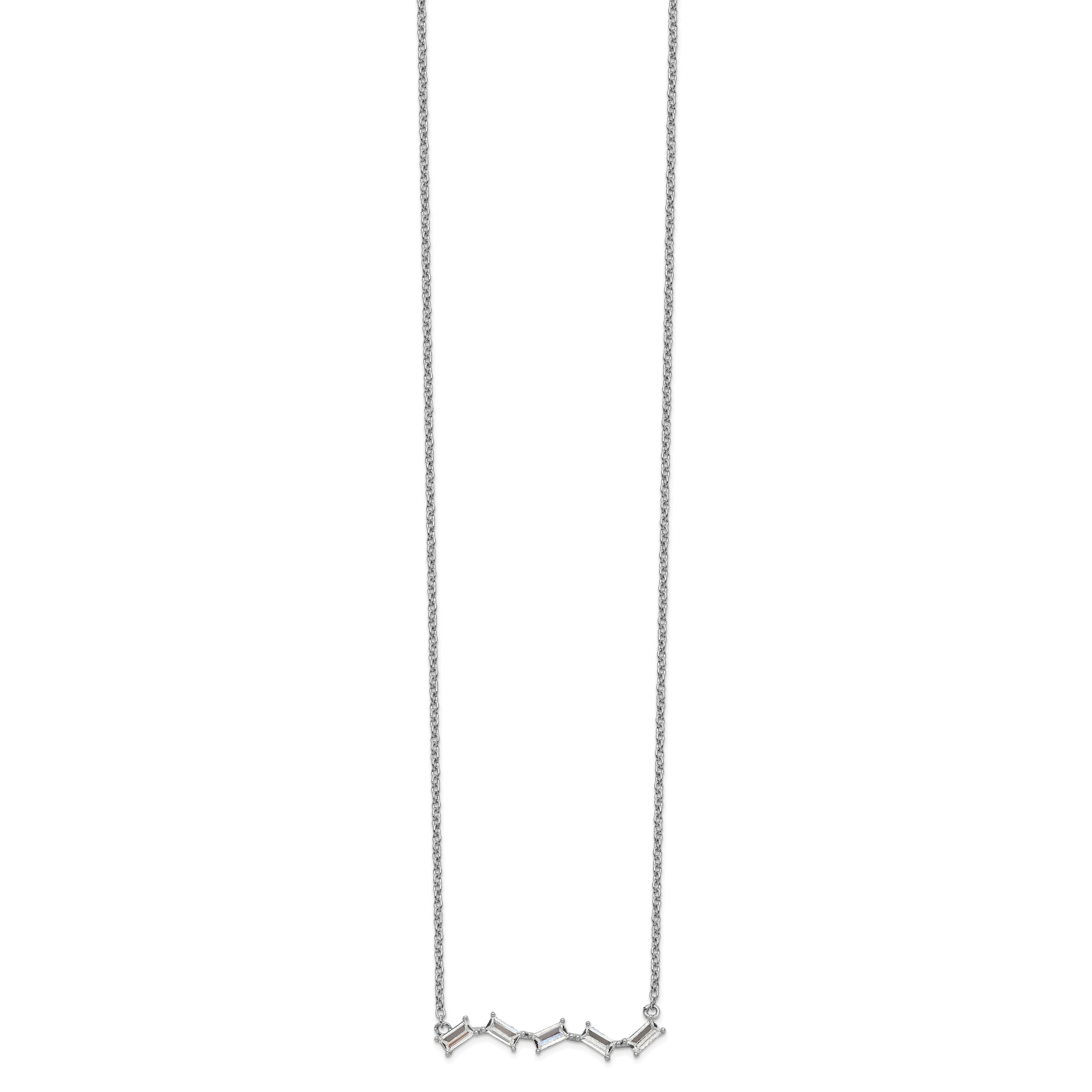Cheryl M Sterling Silver Rhodium-plated Emerald-cut CZ Bar Necklace