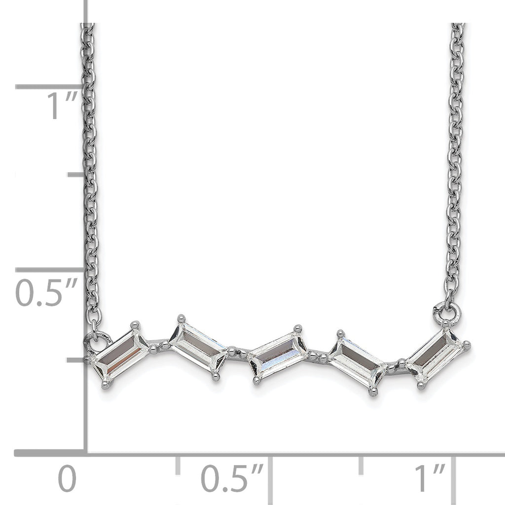 Cheryl M Sterling Silver Rhodium-plated Emerald-cut CZ Bar Necklace