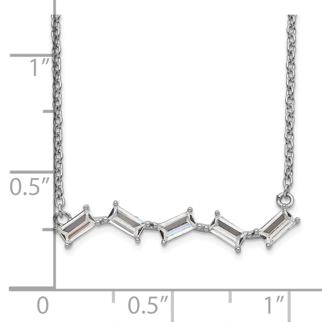 Cheryl M Sterling Silver Rhodium-plated Emerald-cut CZ Bar Necklace