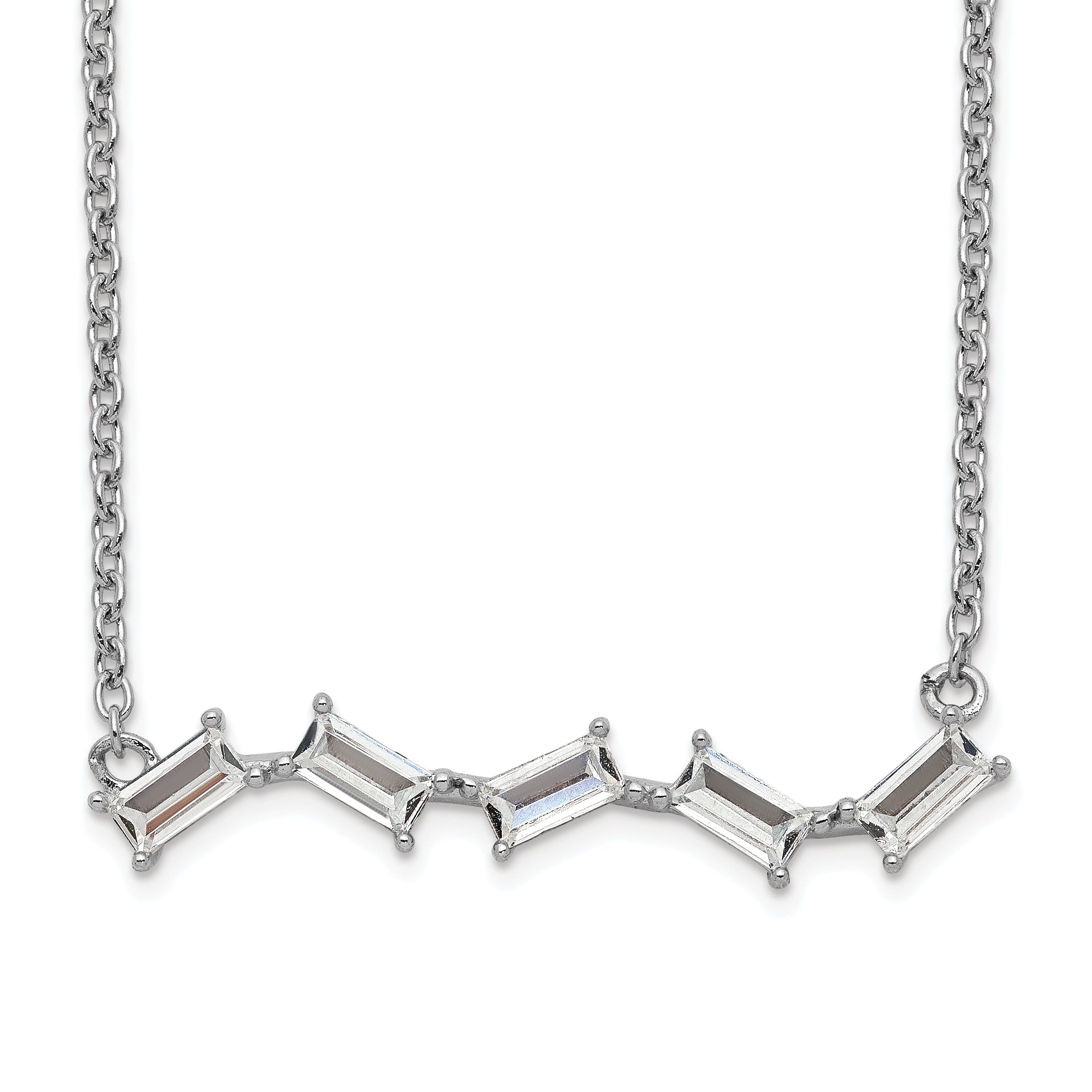 Cheryl M Sterling Silver Rhodium-plated Emerald-cut CZ Bar Necklace