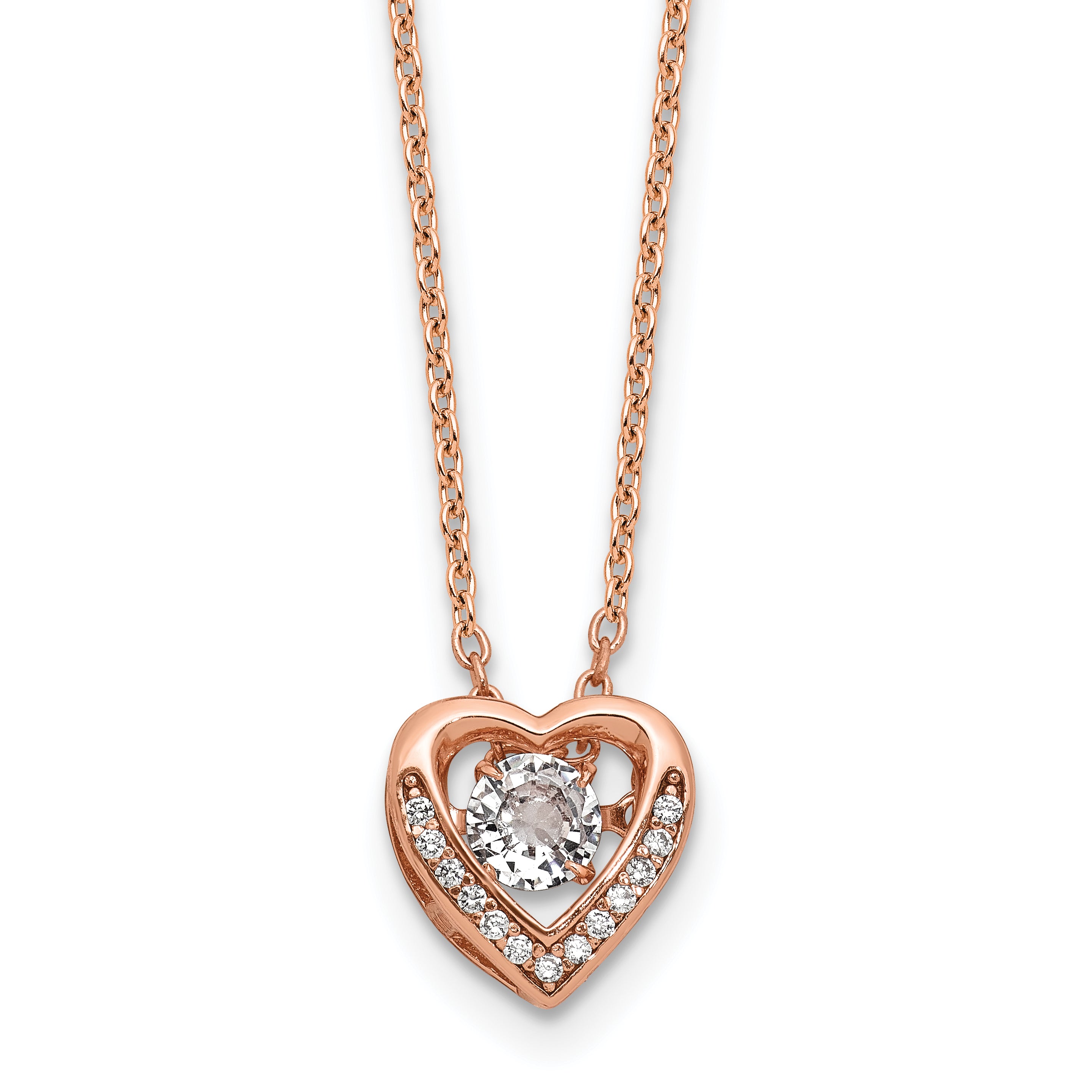 Cheryl M Sterling Silver Rose Gold-plated Polished Vibrant CZ Heart Necklace Main image