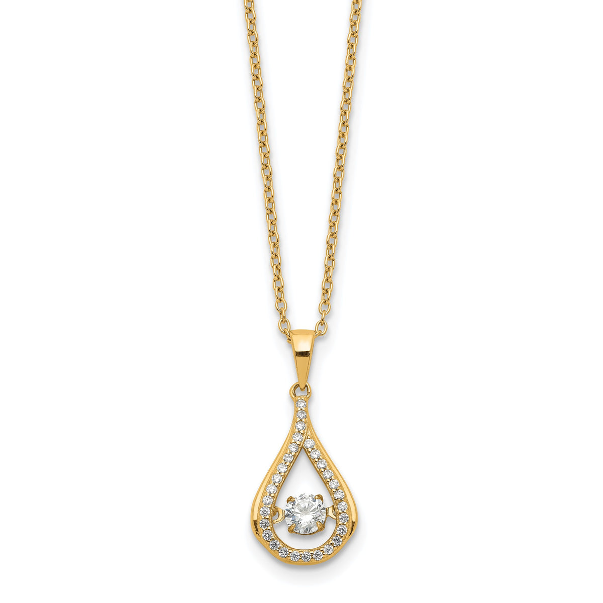 Cubic Zirconia Teardrop Necklace in Gold-Plated Sterling Silver, 4mm, 18 Inch - Sophia Jewelers