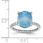 Cheryl M Sterling Silver Rhodium-plated Cabochon Lab Created Blue Opal and Brilliant-cut CZ Oval with Side Stones Ring