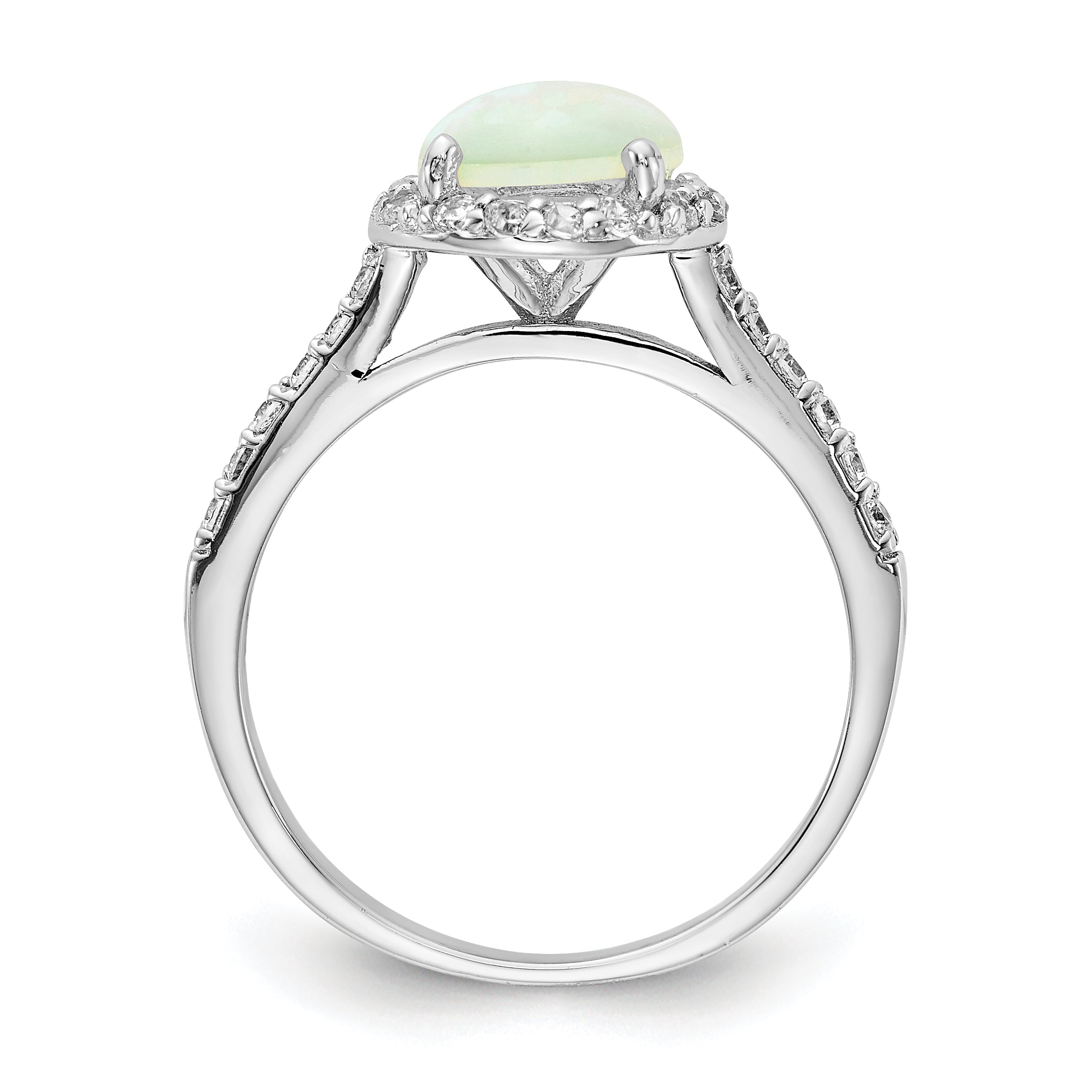 Cheryl M Sterling Silver Rhodium-plated Cabochon Lab Created Opal and Brilliant-cut CZ Halo Ring Secondary image