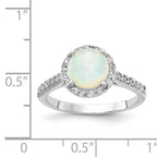 Cheryl M Sterling Silver Rhodium-plated Cabochon Lab Created Opal and Brilliant-cut CZ Halo Ring