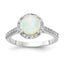 Cheryl M Sterling Silver Rhodium-plated Cabochon Lab Created Opal and Brilliant-cut CZ Halo Ring