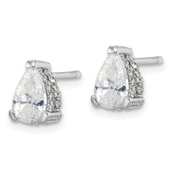 Cheryl M Sterling Silver Rhodium-plated Brilliant-cut Pear Shaped CZ with Pave Gallery Post Stud Earrings