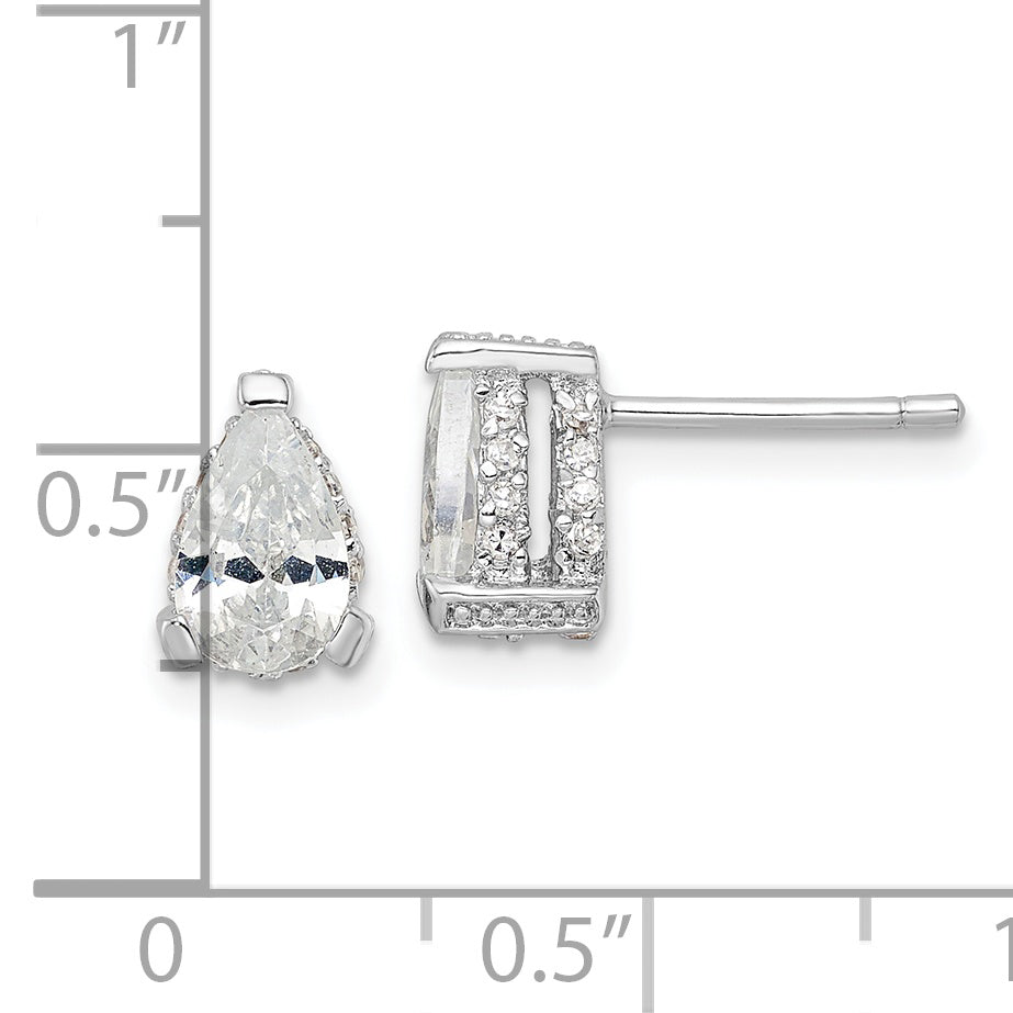 Cheryl M Sterling Silver Rhodium-plated Brilliant-cut Pear Shaped CZ with Pave Gallery Post Stud Earrings