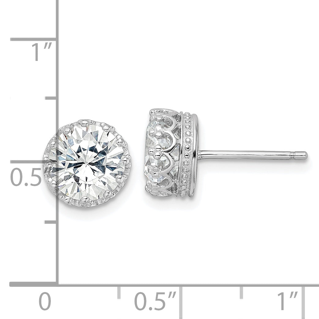 Cheryl M Sterling Silver Rhodium-plated Brilliant-cut CZ 8mm Crown Post Stud Earrings