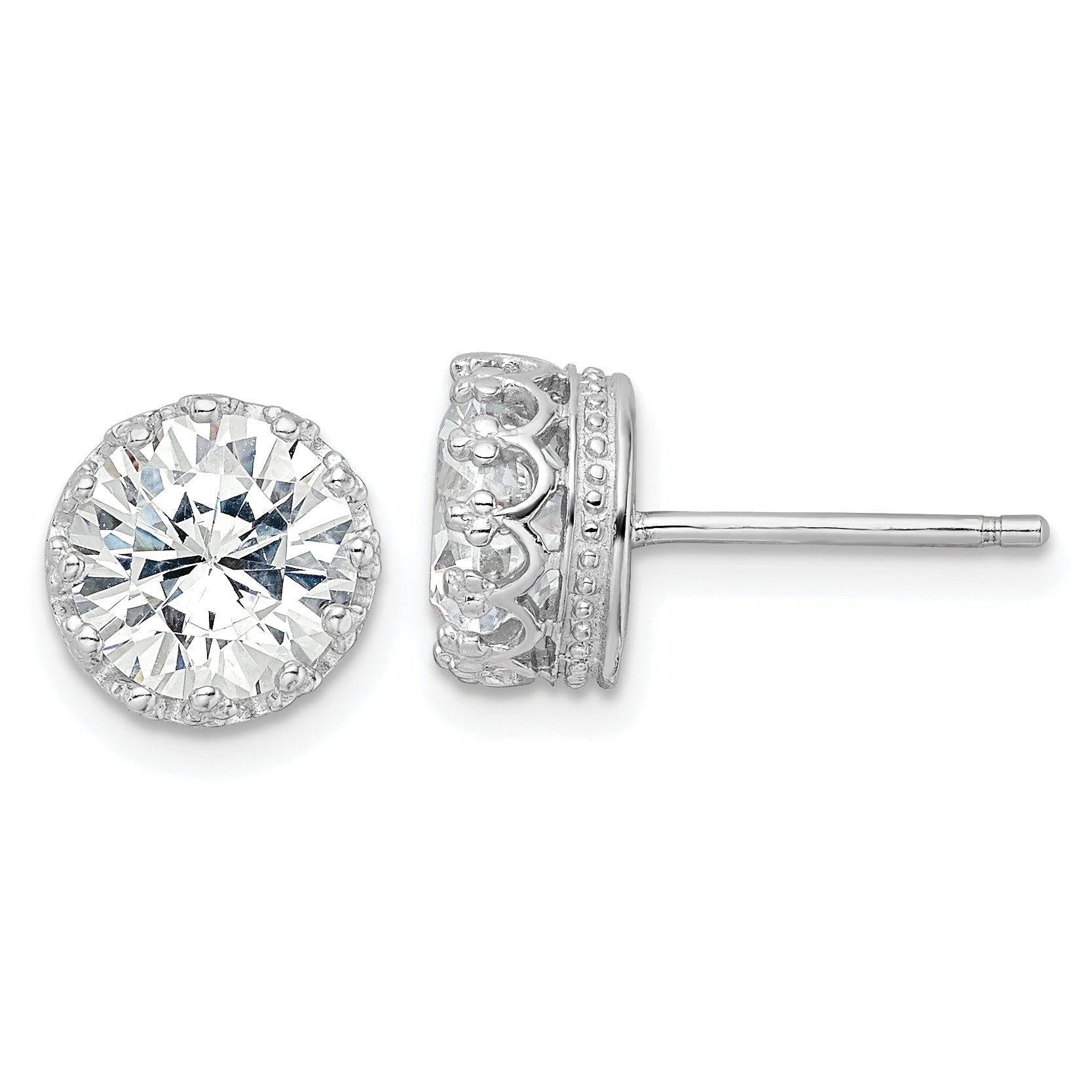 Cheryl M Sterling Silver Rhodium-plated Brilliant-cut CZ 8mm Crown Post Stud Earrings Main image