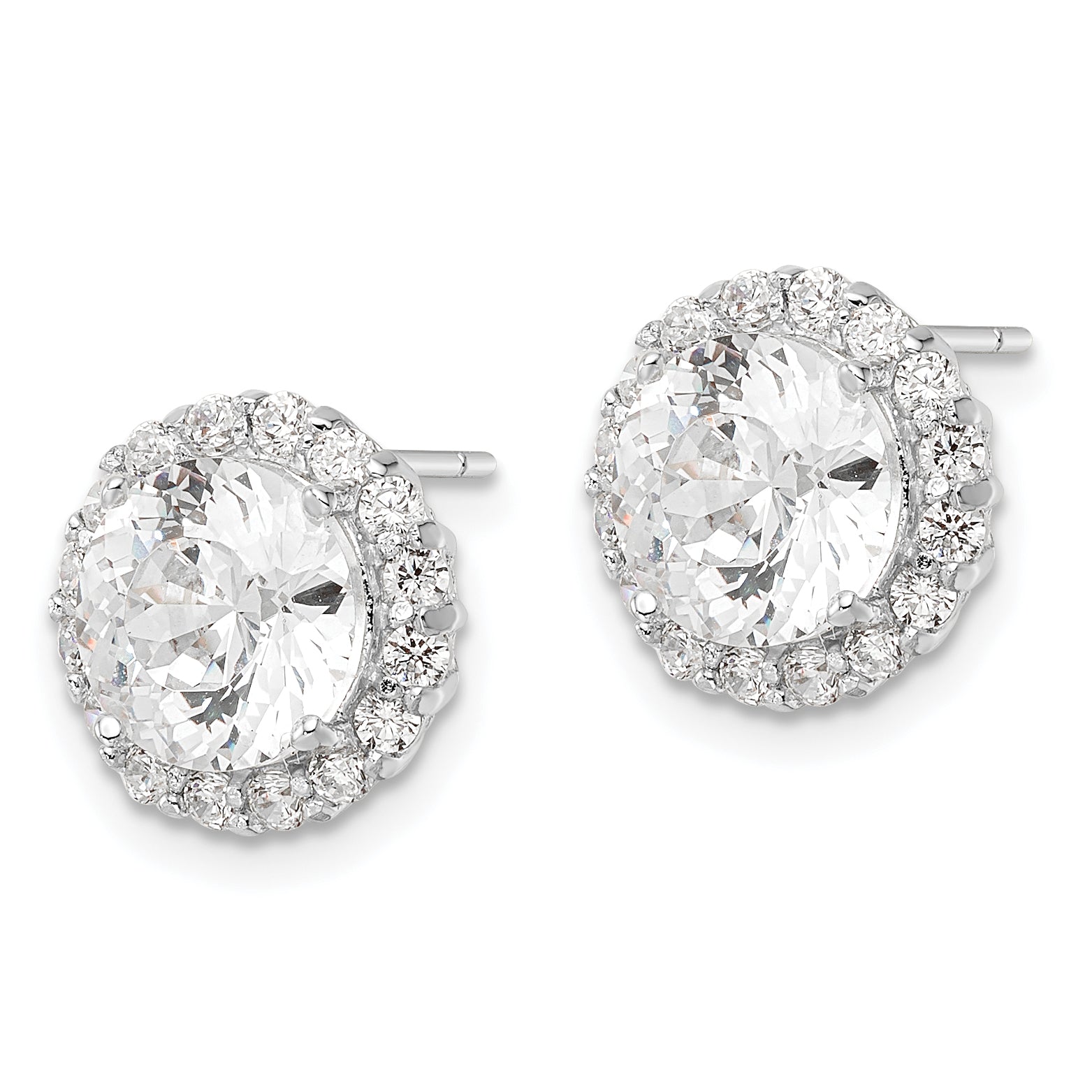 Cheryl M Sterling Silver Rhodium-plated 100 Facet & Brilliant-cut Round CZ Halo Post Earrings Secondary image