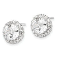 Cheryl M Sterling Silver Rhodium-plated 100 Facet & Brilliant-cut Round CZ Halo Post Earrings