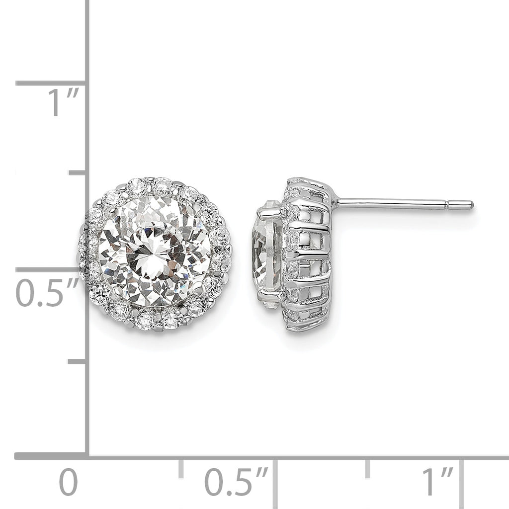 Facet Round Cubic Zirconia Halo Stud Earrings in Sterling Silver, 8mm - Sophia Jewelers
