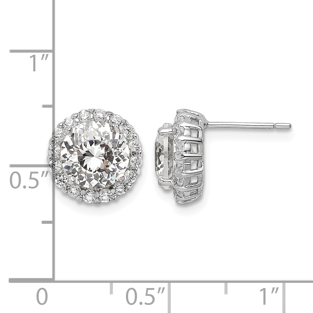Facet Round Cubic Zirconia Halo Stud Earrings in Sterling Silver, 8mm - Sophia Jewelers