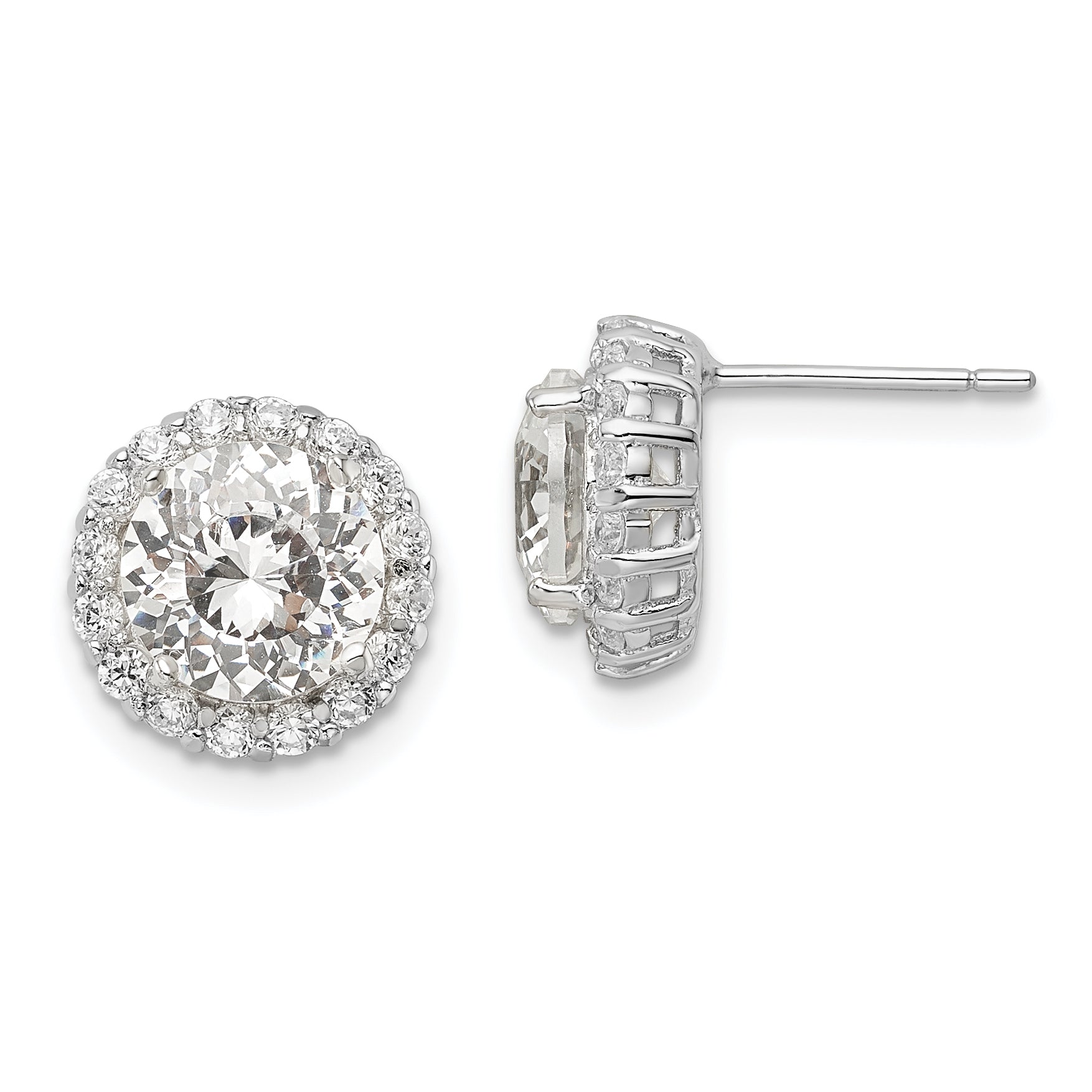 Cheryl M Sterling Silver Rhodium-plated 100 Facet & Brilliant-cut Round CZ Halo Post Earrings Main image