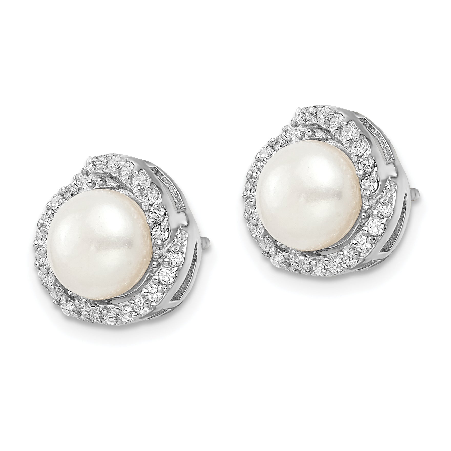 Cheryl M Sterling Silver Rhodium-plated Freshwater Cultured Pearl and Brilliant-cut CZ Love Knot Post Earrings Secondary image