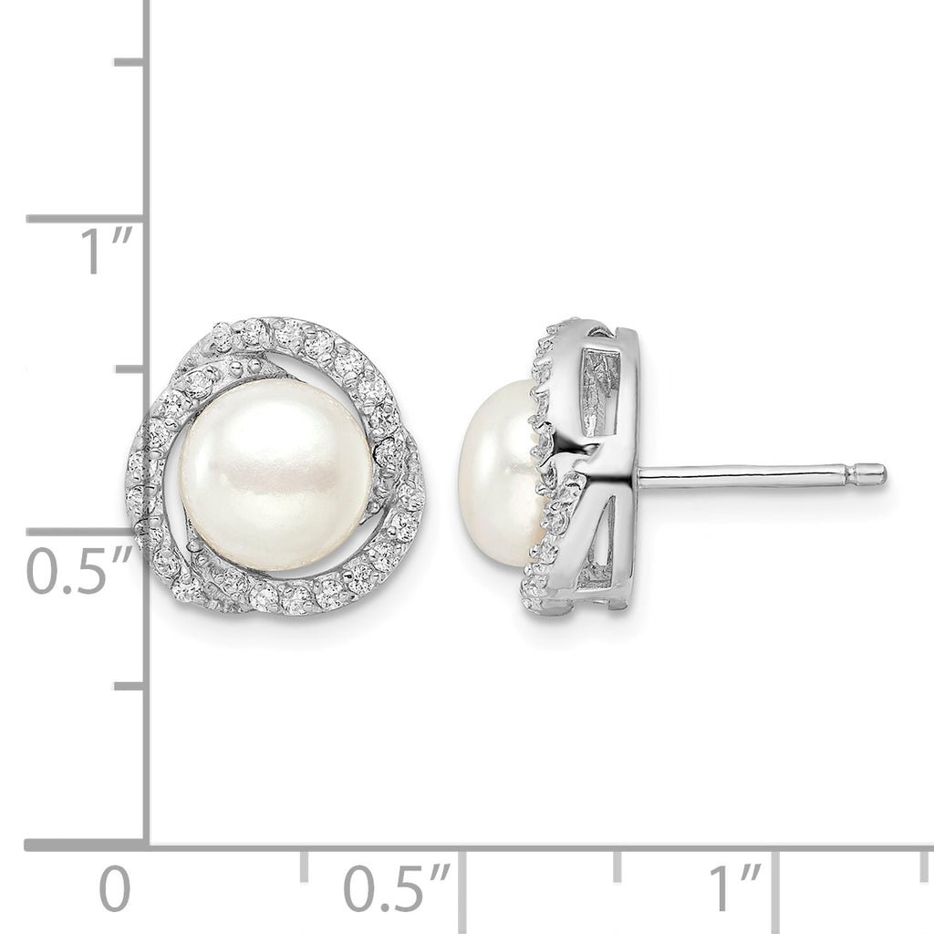 Freshwater Pearl Cubic Zirconia Love Knot Stud Earrings in Sterling Silver, 1.5mm - Sophia Jewelers