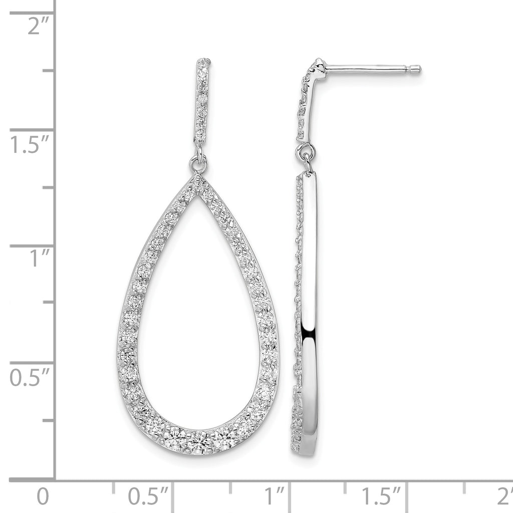 Pear Cubic Zirconia Open Shape Stud Dangle Earrings in Sterling Silver, 2.5mm - Sophia Jewelers