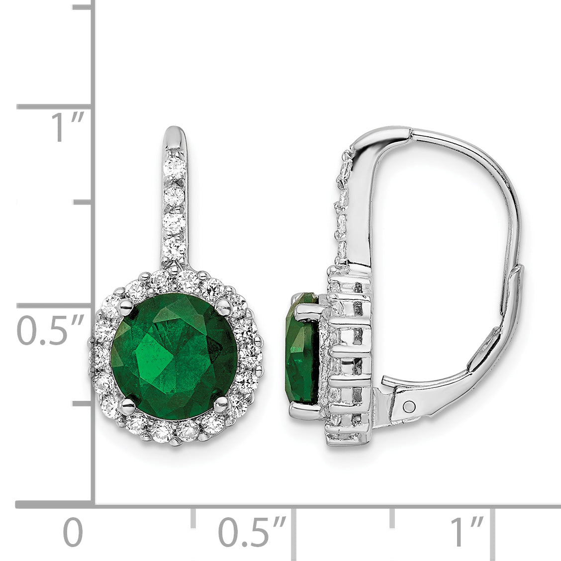 Glass White Cubic Zirconia Halo Leverback Earrings in Sterling Silver, 1.5mm - Sophia Jewelers