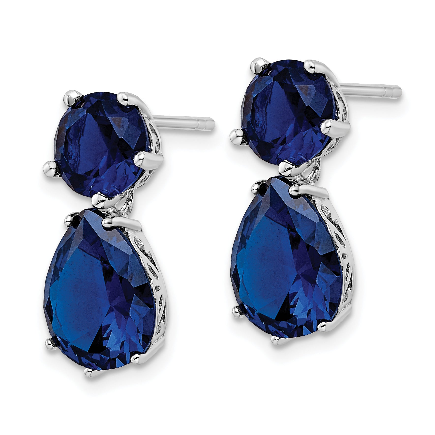 Cheryl M Sterling Silver Rhodium-plated Brilliant-cut Lab Created Dark Blue Spinel Post Dangle Earrings Secondary image