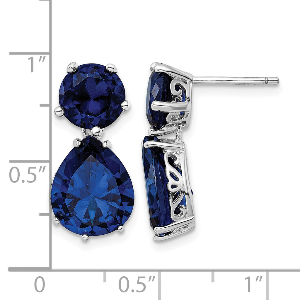 Lab-Created Dark Blue Spinel Stud Dangle Earrings in Sterling Silver - Sophia Jewelers