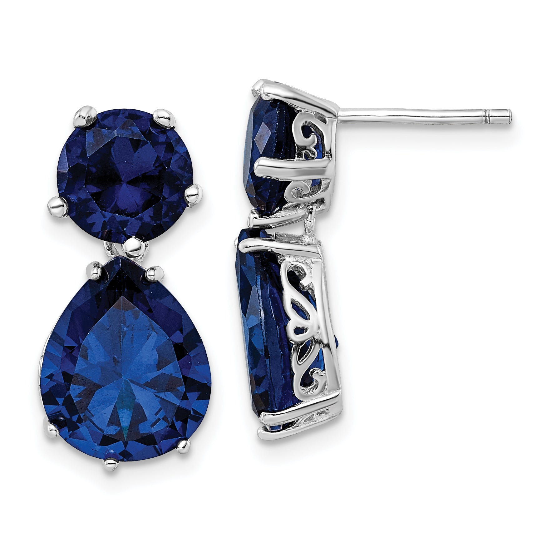 Cheryl M Sterling Silver Rhodium-plated Brilliant-cut Lab Created Dark Blue Spinel Post Dangle Earrings