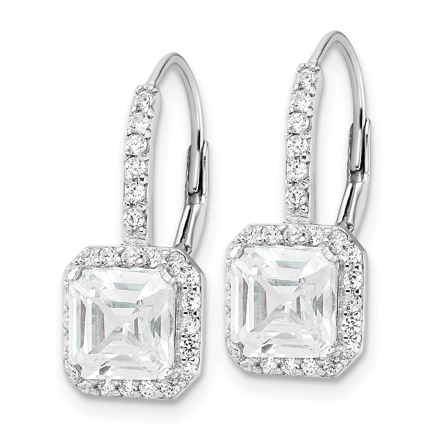 Cheryl M Sterling Silver Rhodium-plated Brilliant-cut and Asscher-cut CZ Leverback Earrings Secondary image