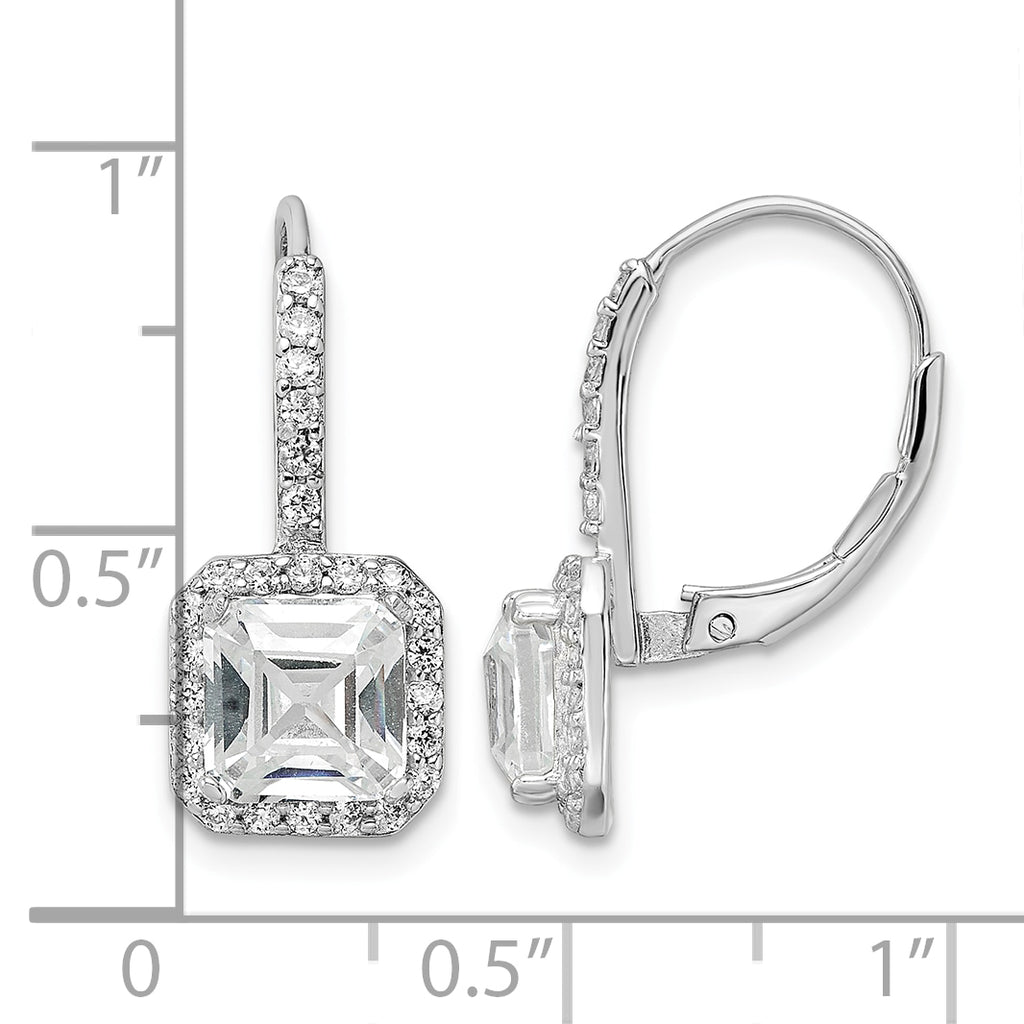 Brilliant-Cut and Asscher-Cut Cubic Zirconia Leverback Earrings in Sterling Silver - Sophia Jewelers
