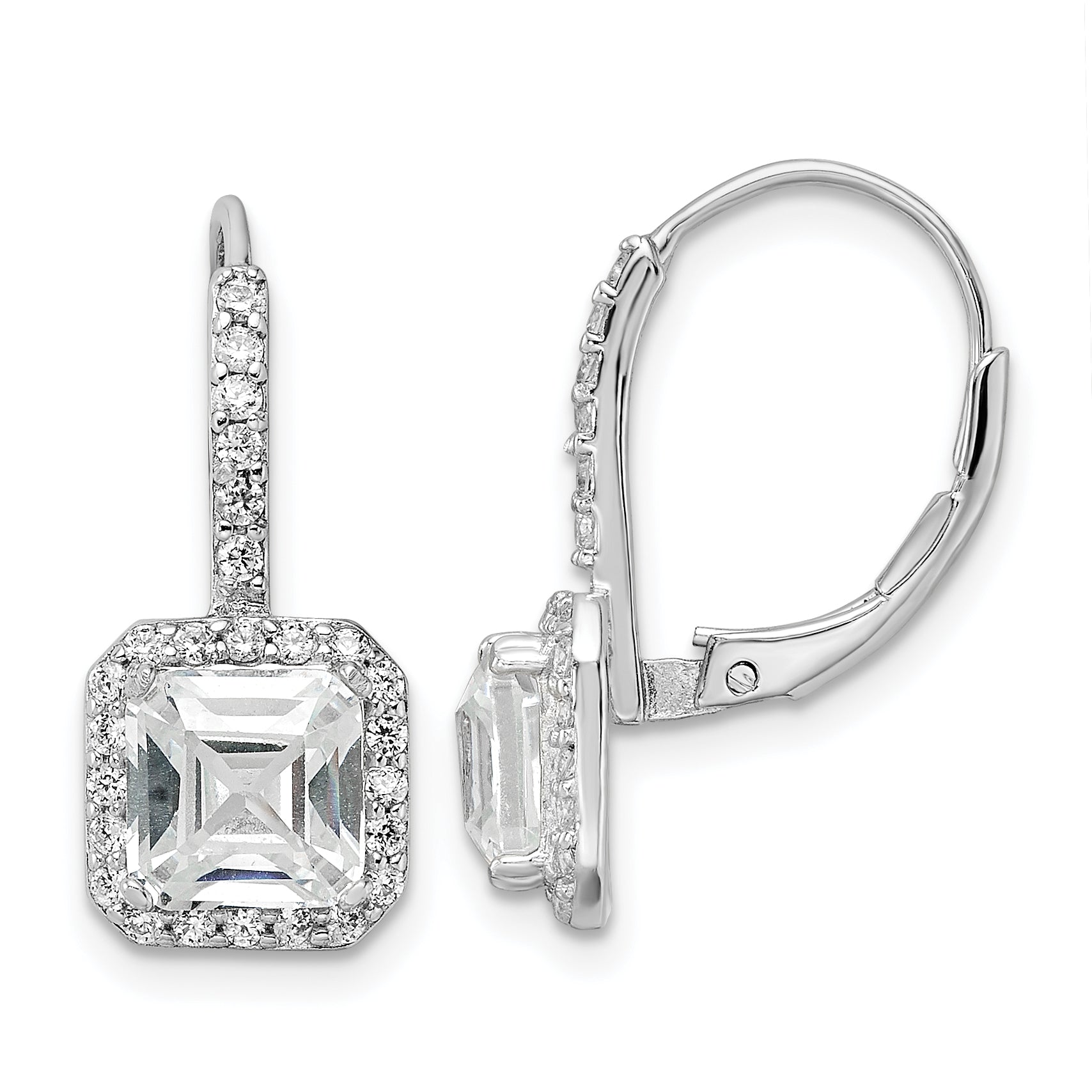 Cheryl M Sterling Silver Rhodium-plated Brilliant-cut and Asscher-cut CZ Leverback Earrings
