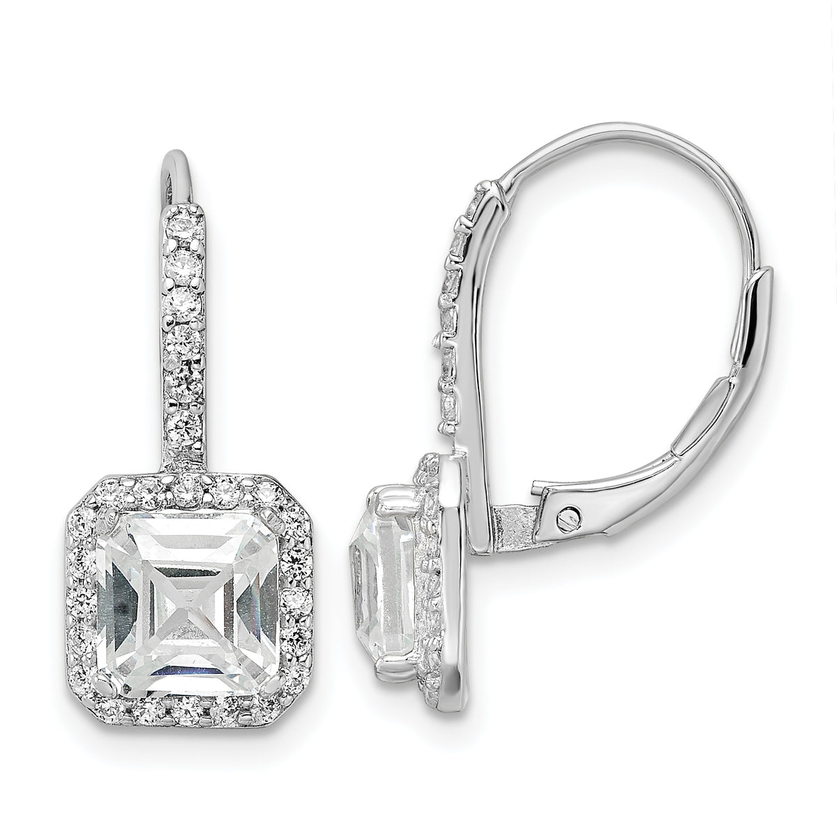 Cheryl M Sterling Silver Rhodium-plated Brilliant-cut and Asscher-cut CZ Leverback Earrings