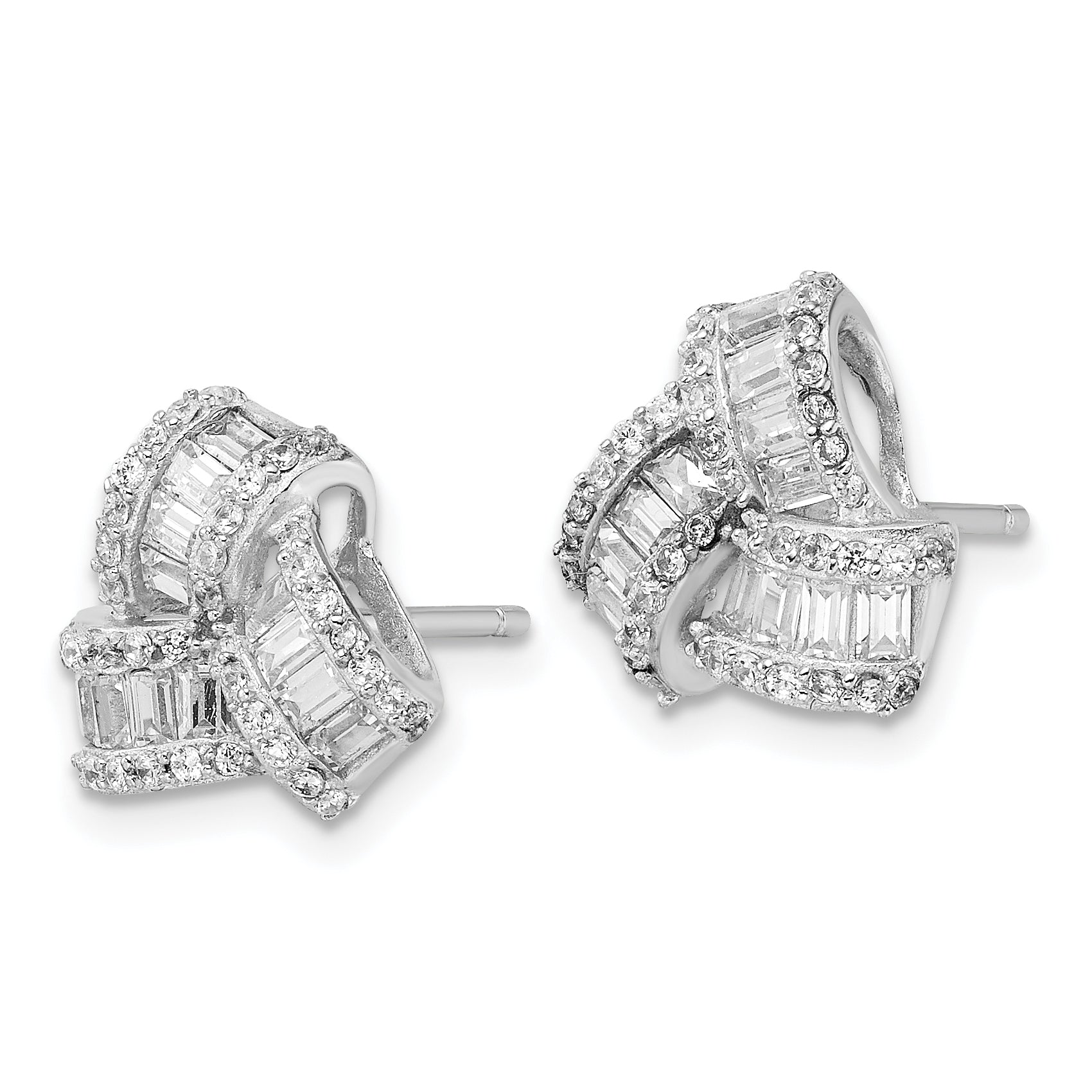 Cheryl M Sterling Silver Rhodium-plated Baguette-cut and Brilliant-cut CZ Love Knot Post Earrings Secondary image