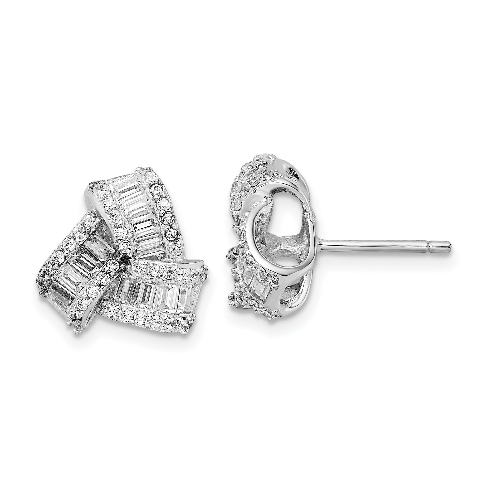 Cheryl M Sterling Silver Rhodium-plated Baguette-cut and Brilliant-cut CZ Love Knot Post Earrings Main image