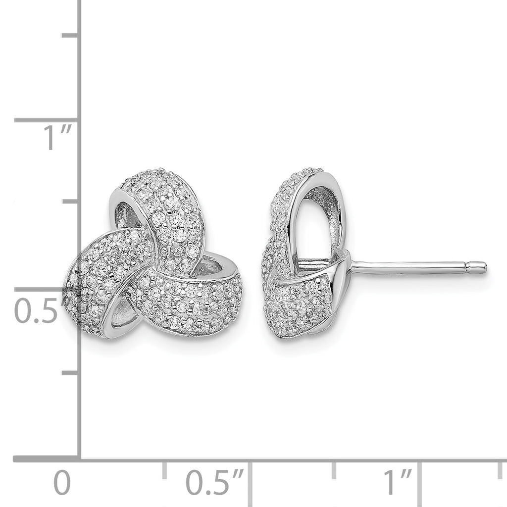 Pave Cubic Zirconia Love Knot Stud Earrings in Sterling Silver, 12.7mm - Sophia Jewelers