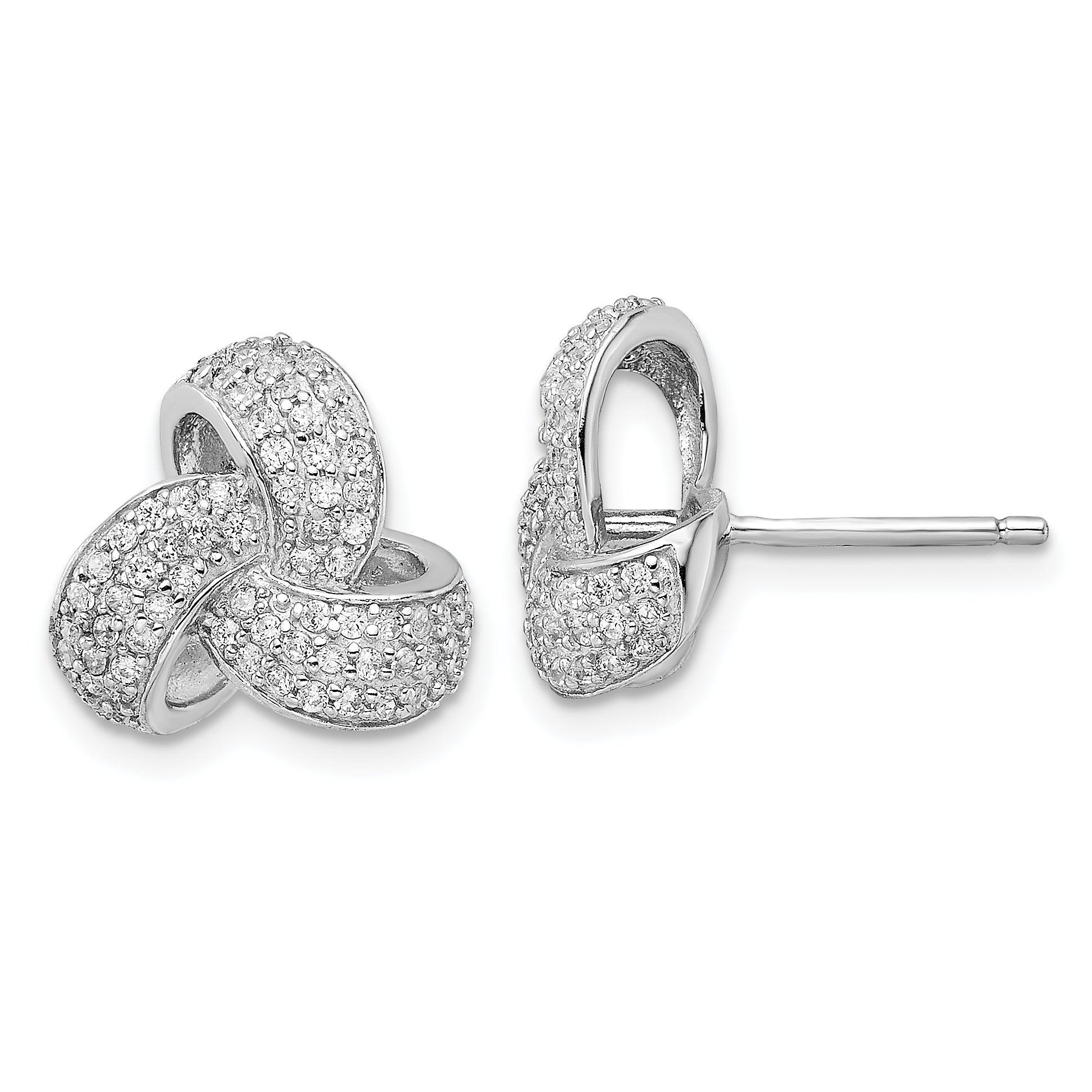 Cheryl M Sterling Silver Rhodium-plated Brilliant-cut Pave CZ Love Knot Post Earrings Main image