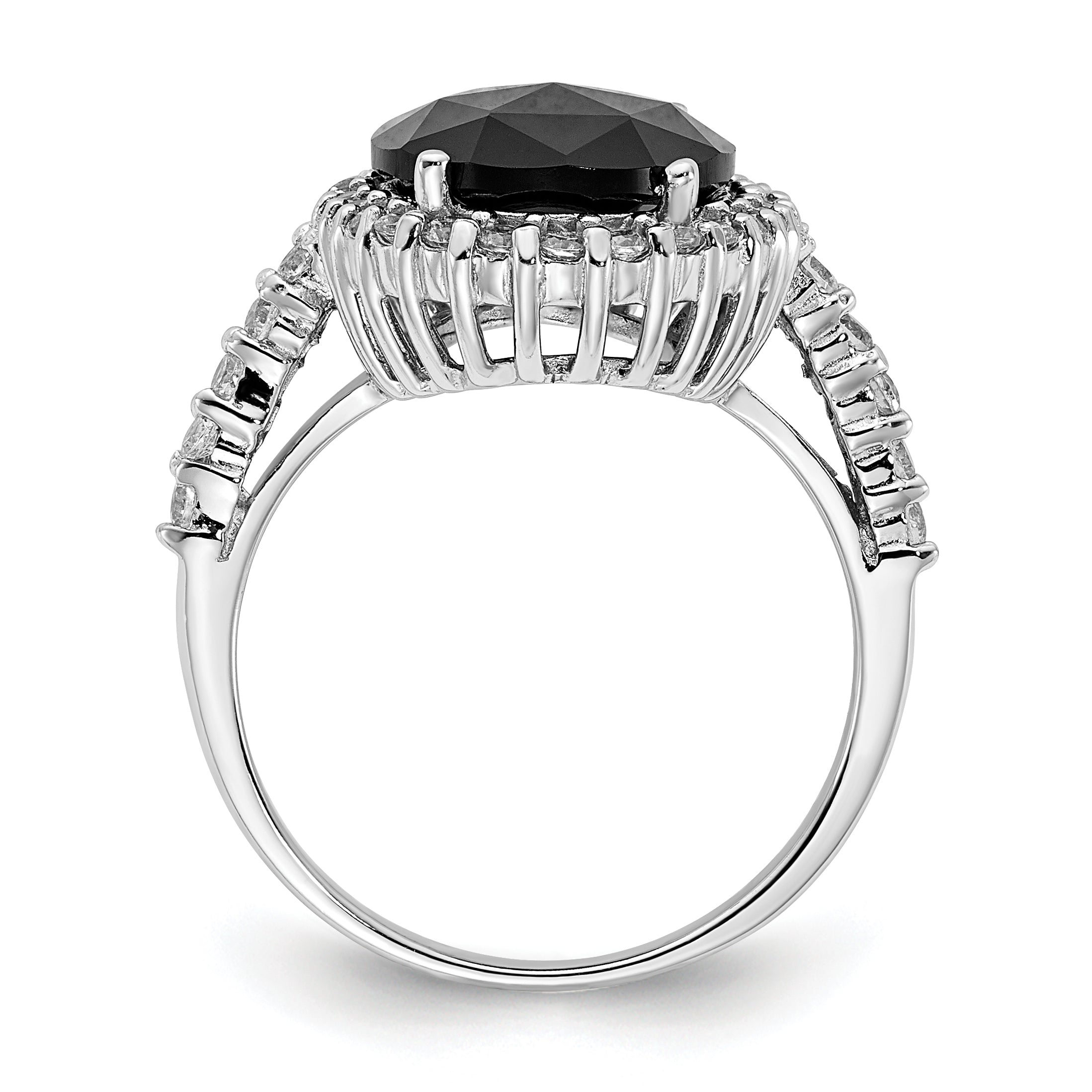 Cheryl M Sterling Silver Rhodium-plated Checker-cut Black CZ and Brilliant-cut White CZ Oval Halo Ring Secondary image