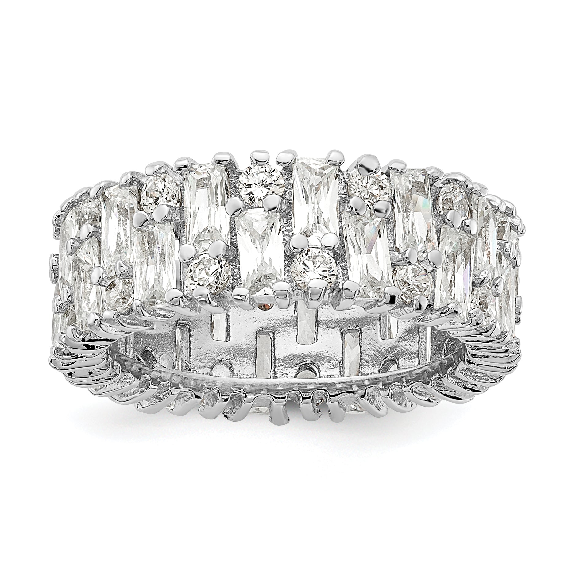 Cheryl M Sterling Silver Rhodium-plated Fancy Baguette-cut and Brilliant-cut CZ Ring Main image