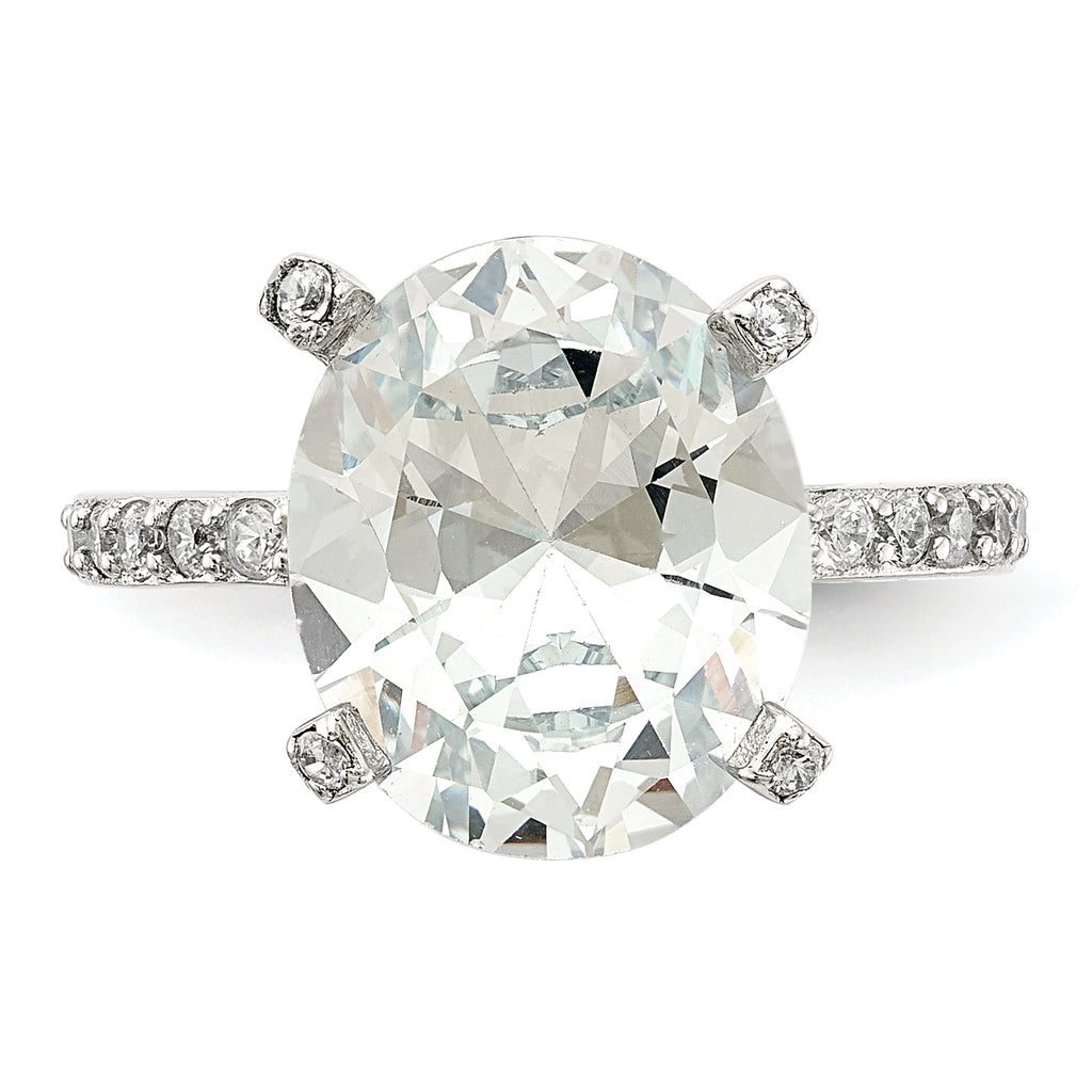 Cheryl M Sterling Silver Rhodium-plated Brilliant-cut CZ Oval Center with Side Stones Ring