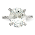 Cheryl M Sterling Silver Rhodium-plated Brilliant-cut CZ Oval Center with Side Stones Ring