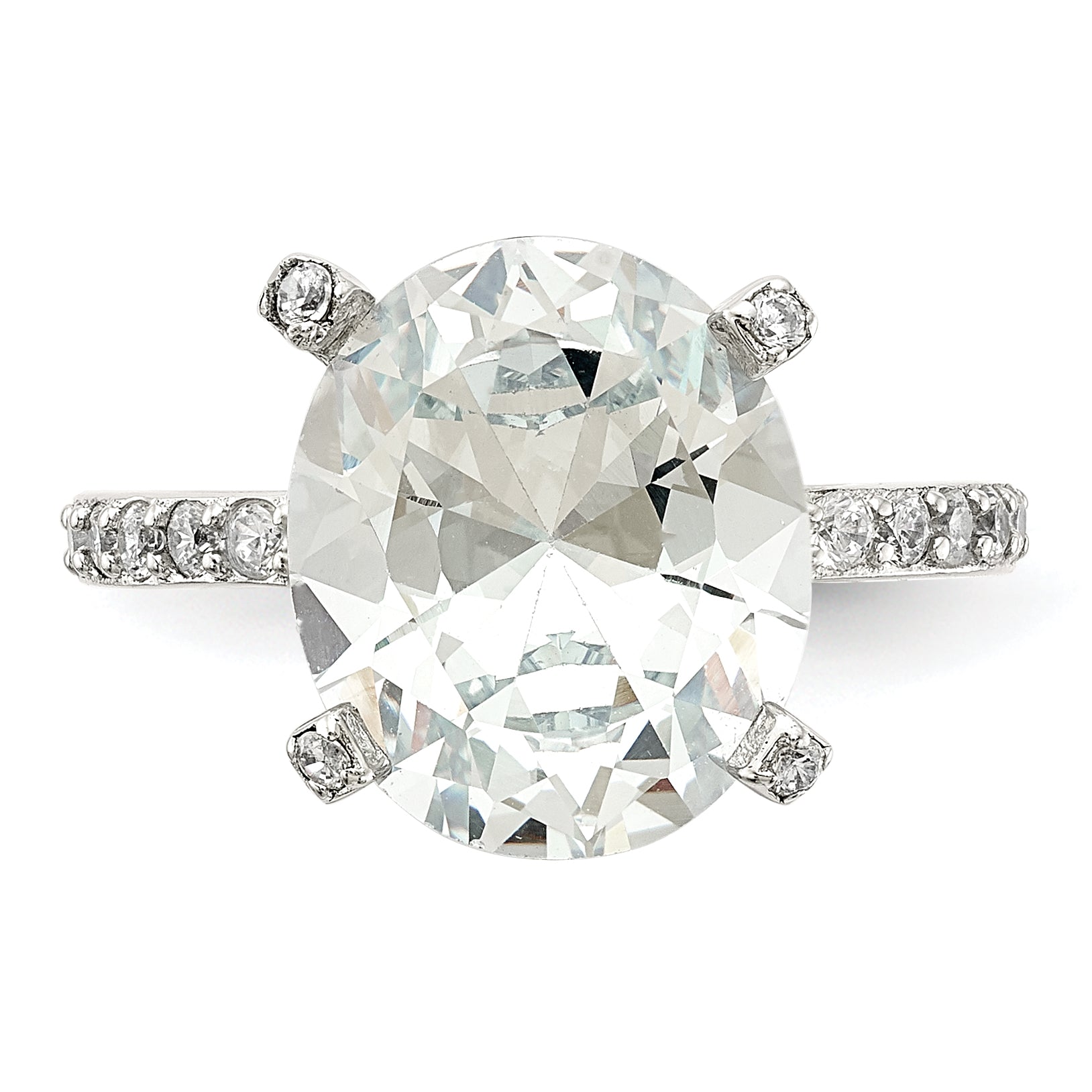 Cheryl M Sterling Silver Rhodium-plated Brilliant-cut CZ Oval Center with Side Stones Ring