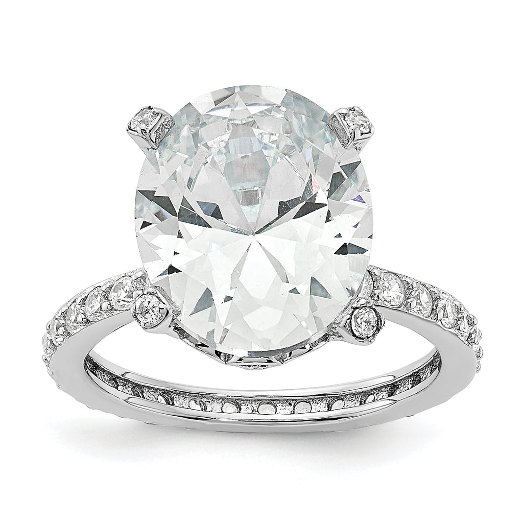 Cheryl M Sterling Silver Rhodium-plated Brilliant-cut CZ Oval Center with Side Stones Ring
