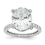 Cheryl M Sterling Silver Rhodium-plated Brilliant-cut CZ Oval Center with Side Stones Ring