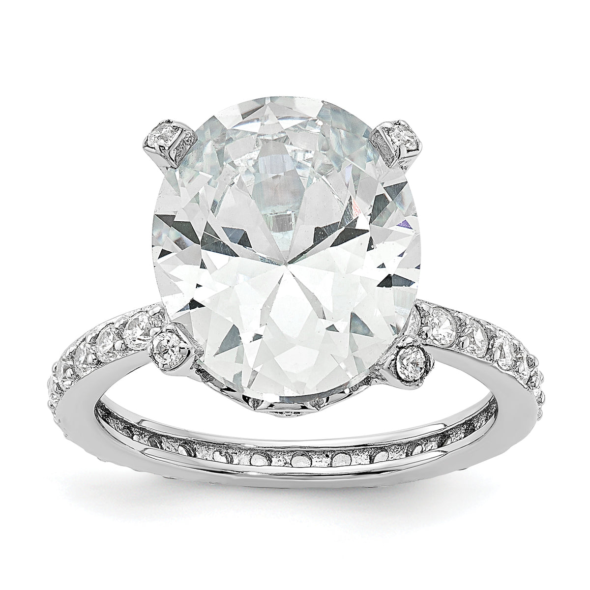 Cheryl M Sterling Silver Rhodium-plated Brilliant-cut CZ Oval Center with Side Stones Ring